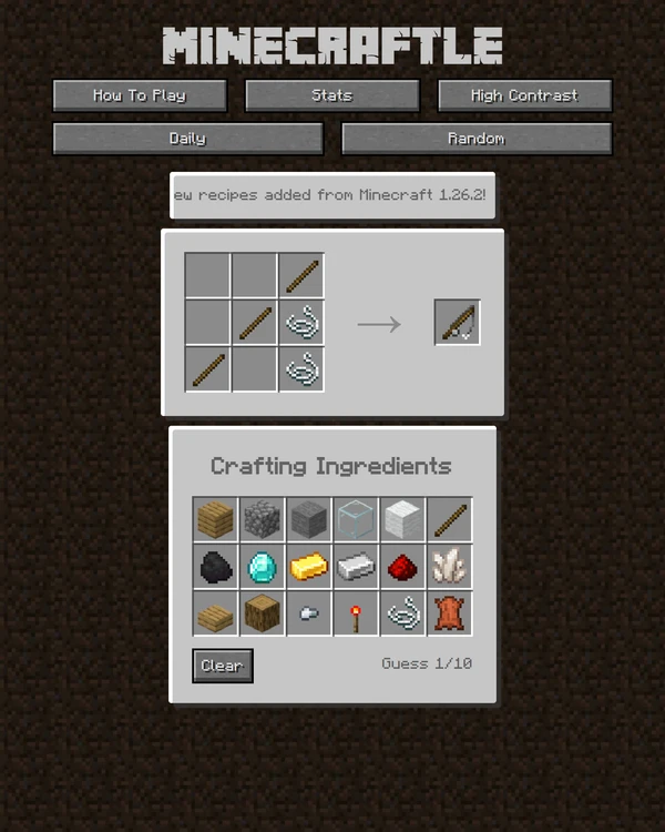 Screenshot of Minecraftle, a daily fandom game