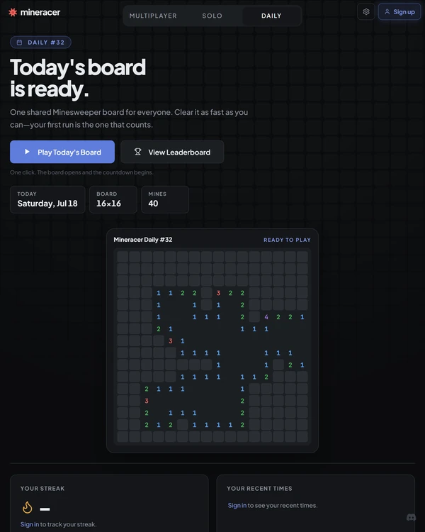 Screenshot of Mineracer, a daily logic game
