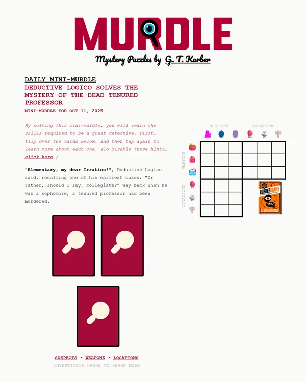Screenshot of Mini Murdle, a daily logic game