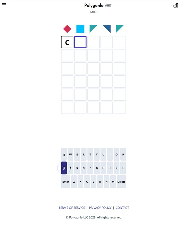 Screenshot of Mini Polygonle, a daily word game
