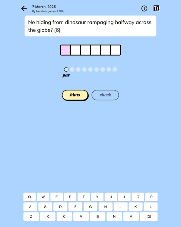 Screenshot of Minute Cryptic, a daily word game