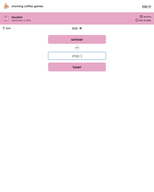 Screenshot of Doublet, a daily word game