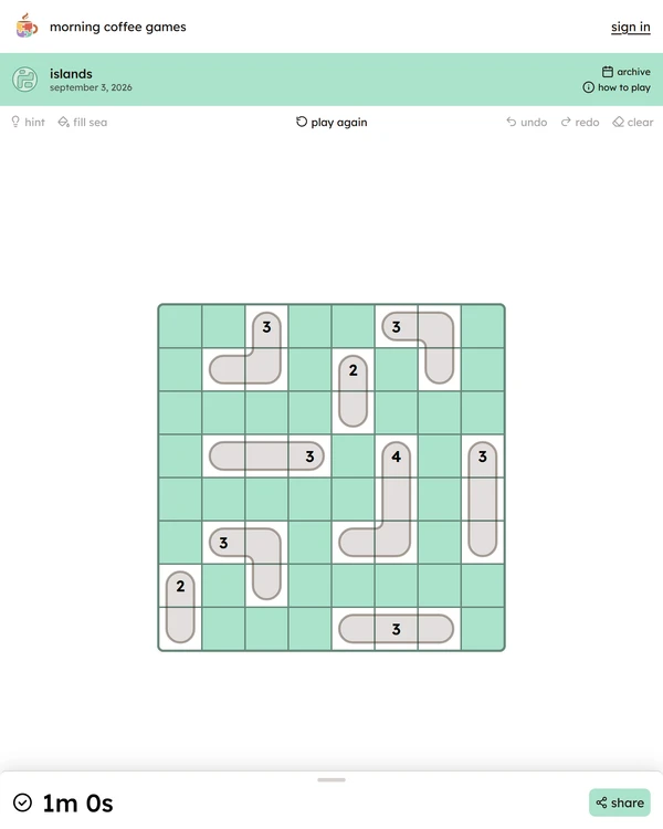Screenshot of Islands by Morning Coffee Games, a daily visual game