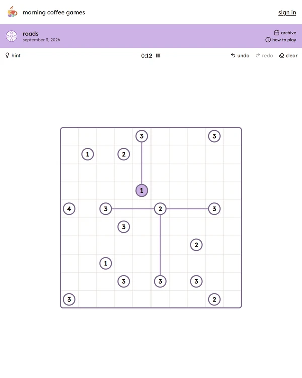 Screenshot of Roads, a daily visual game