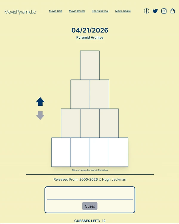 Screenshot of Movie Pyramid, a daily pop culture game
