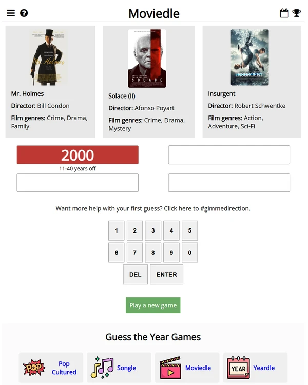 Screenshot of Moviedle, a daily pop culture game
