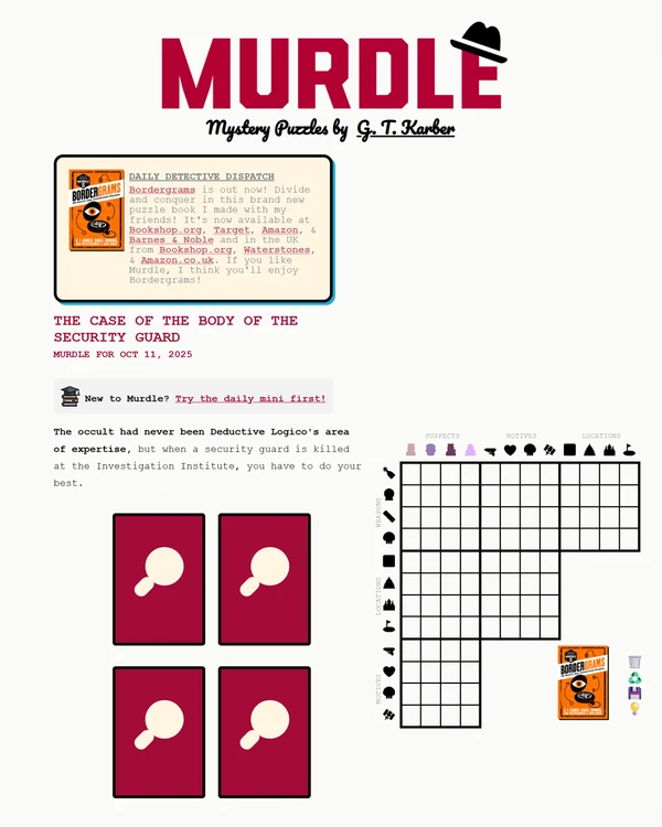 Screenshot of Murdle, a daily logic game