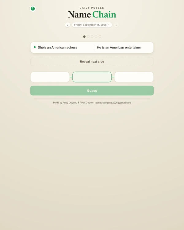 Screenshot of Name Chain, a daily trivia game