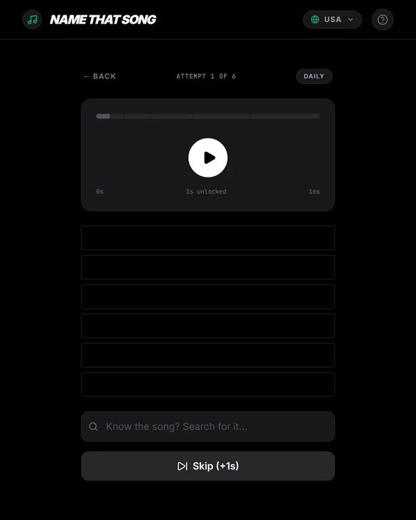Screenshot of Name That Song, a daily music game