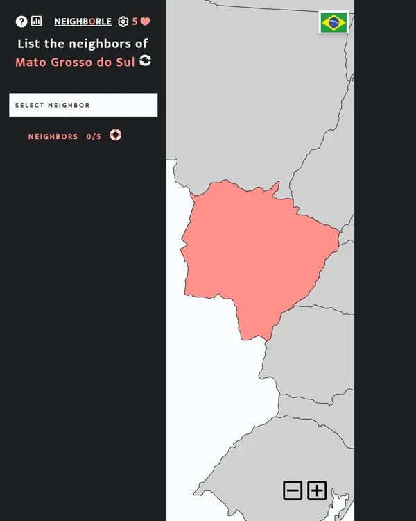 Screenshot of Neighborle Brazil, a daily geography game