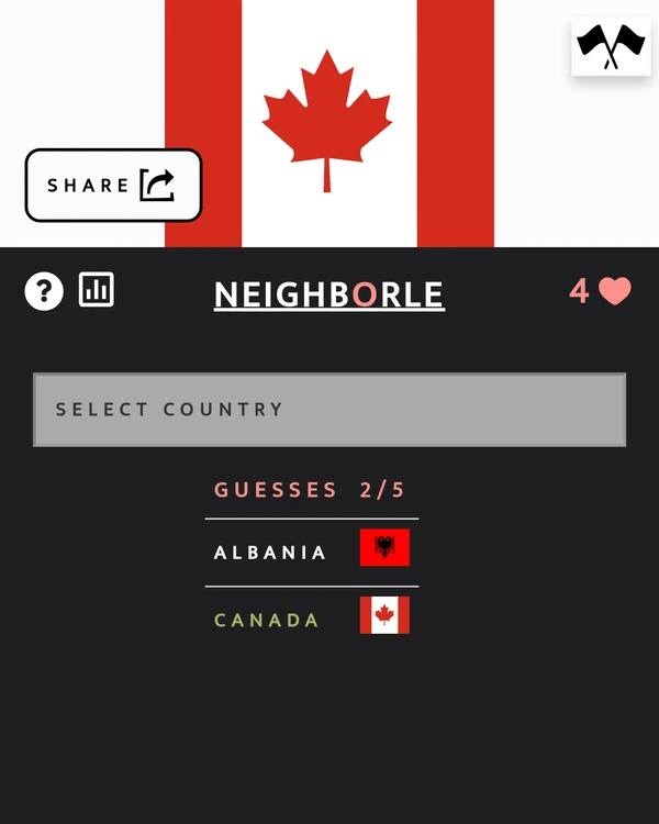 Screenshot of Neighborle Flags, a daily geography game