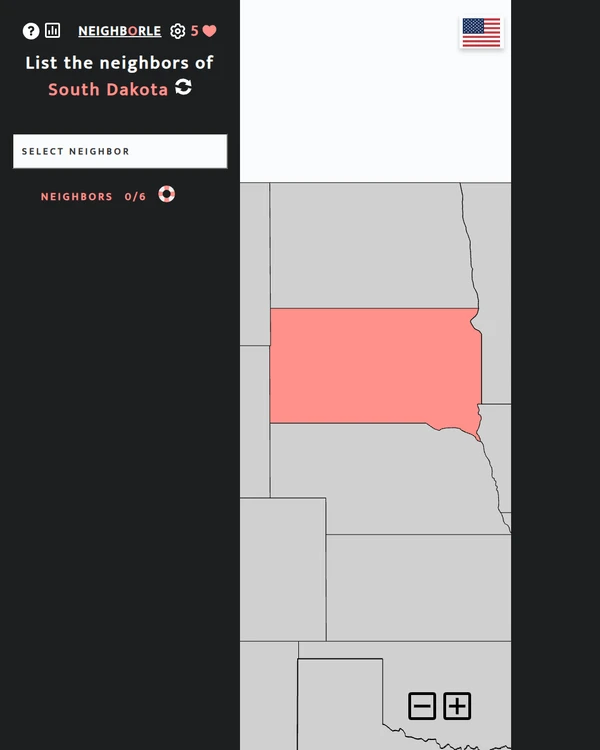 Screenshot of Neighborle USA, a daily geography game
