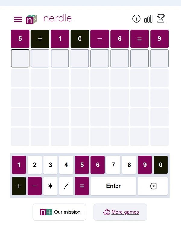 Screenshot of Nerdle, a daily math game