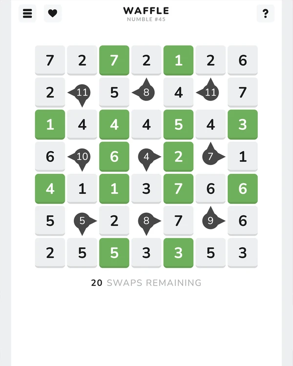 Screenshot of Number Waffle, a daily math game