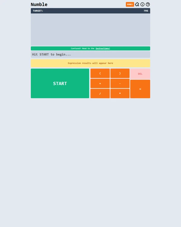 Screenshot of Numble, a daily math game