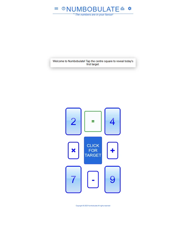 Screenshot of Numbobulate, a daily math game