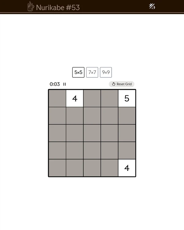 Screenshot of Nurikabe, a daily logic game