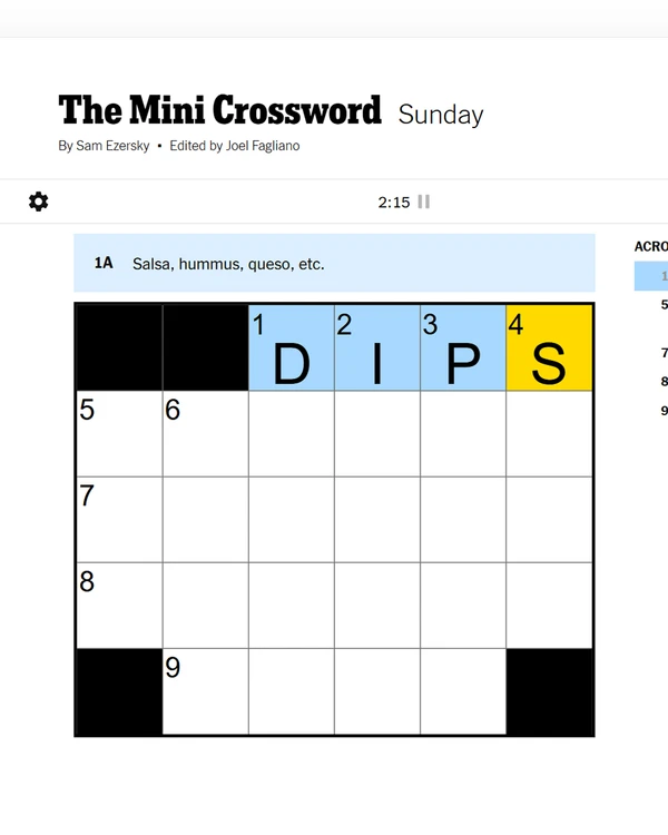 Screenshot of NYT Games Mini, a daily word game that is paid