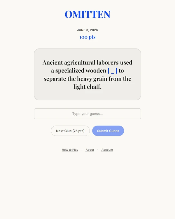 Screenshot of Omitten, a daily word game