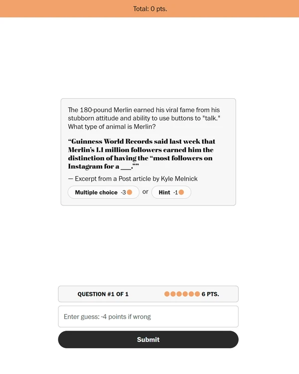 Screenshot of On the Record, a daily trivia game