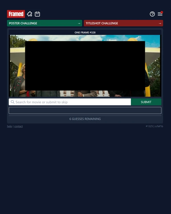 Screenshot of One Frame, a daily pop culture game
