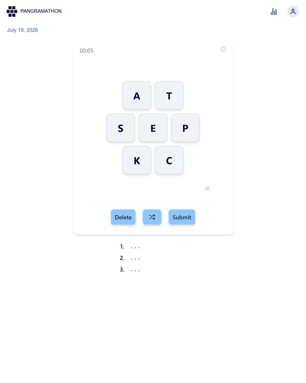 Screenshot of Pangramathon, a daily word game
