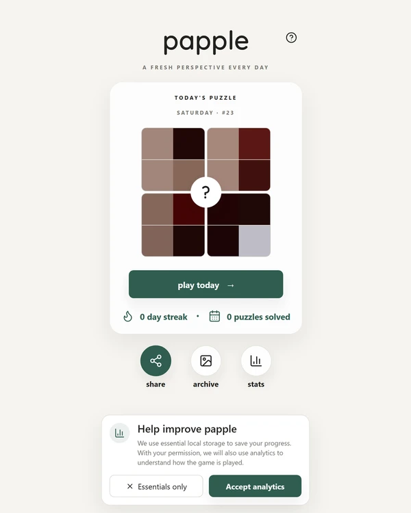 Screenshot of Papple, a daily visual game
