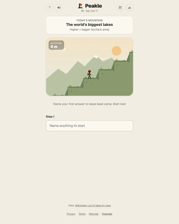 Screenshot of Peakle, a daily trivia game