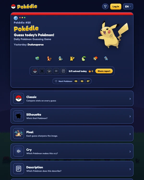 Screenshot of Pokedle, a daily fandom game
