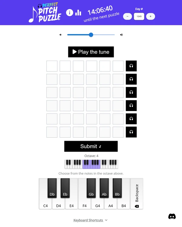 Screenshot of Perfect Pitch Puzzle, a daily music game
