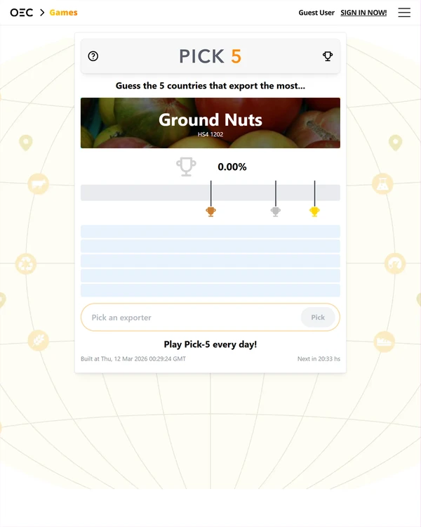 Screenshot of Pick 5, a daily geography game