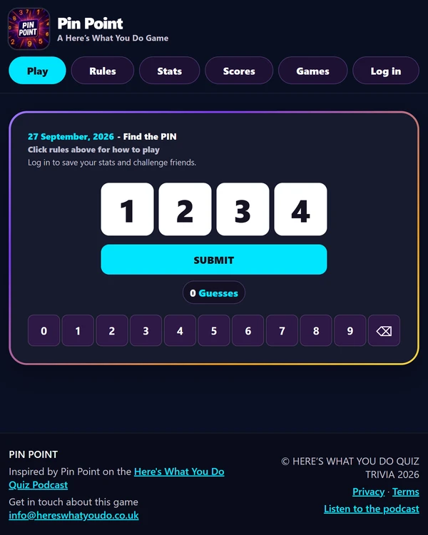 Screenshot of Pin Point, a daily number game