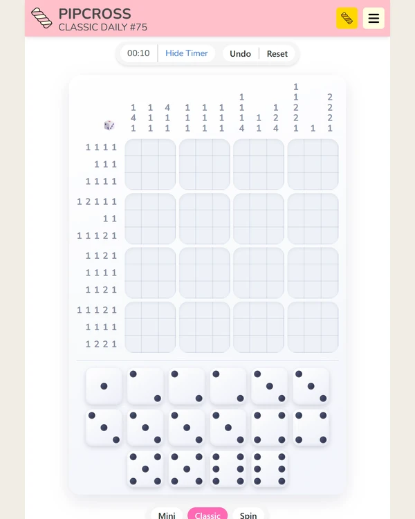 Screenshot of Pipcross, a daily logic game