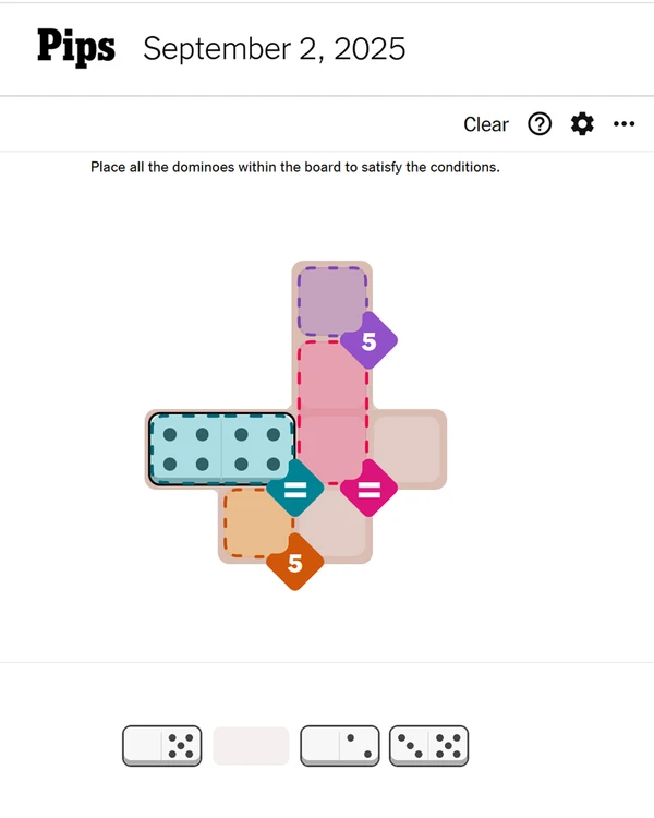 Screenshot of Pips, a daily logic game