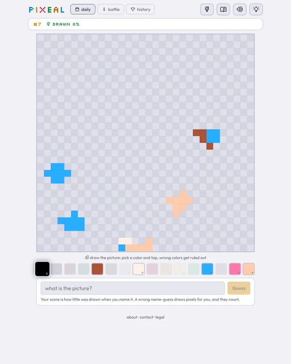 Screenshot of Pixeal, a daily visual game