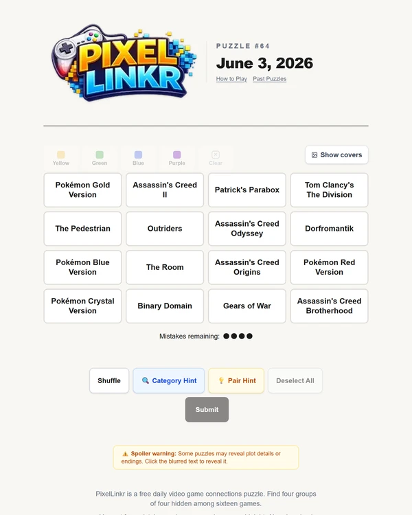Screenshot of PixelLinkr, a daily fandom game