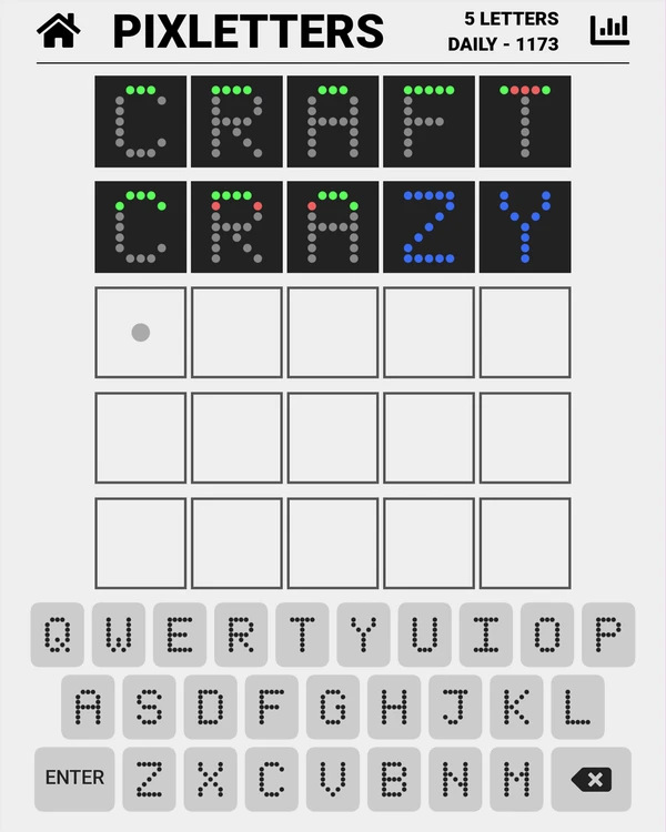 Screenshot of Pixletters, a daily word game