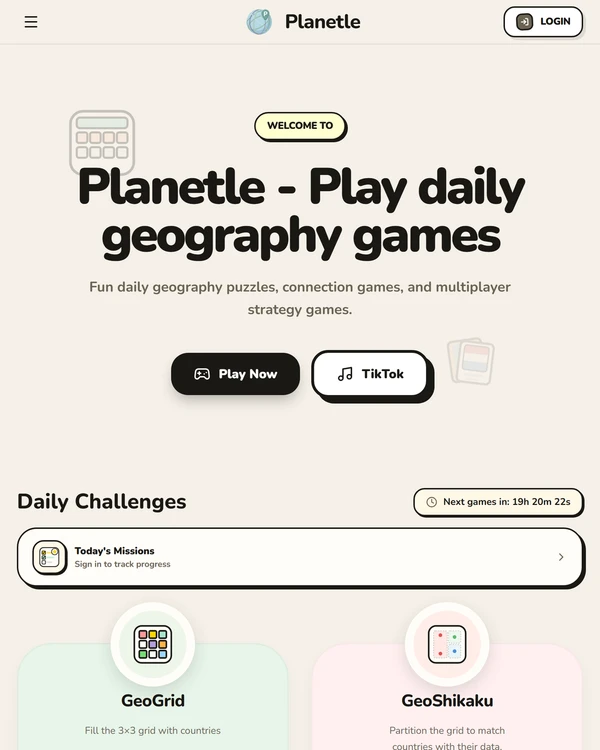 Screenshot of Planetle, a daily geography game