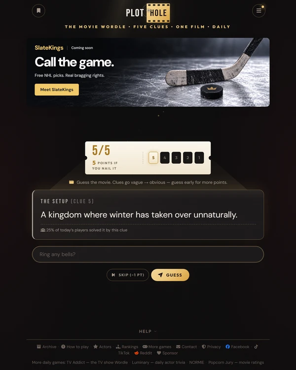 Screenshot of Plot Hole, a daily pop culture game