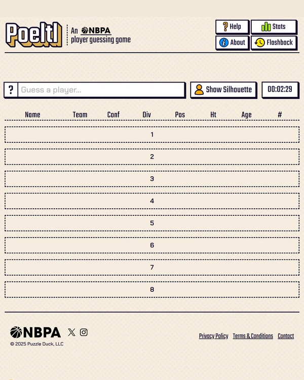 Screenshot of Poeltl, a daily sports game