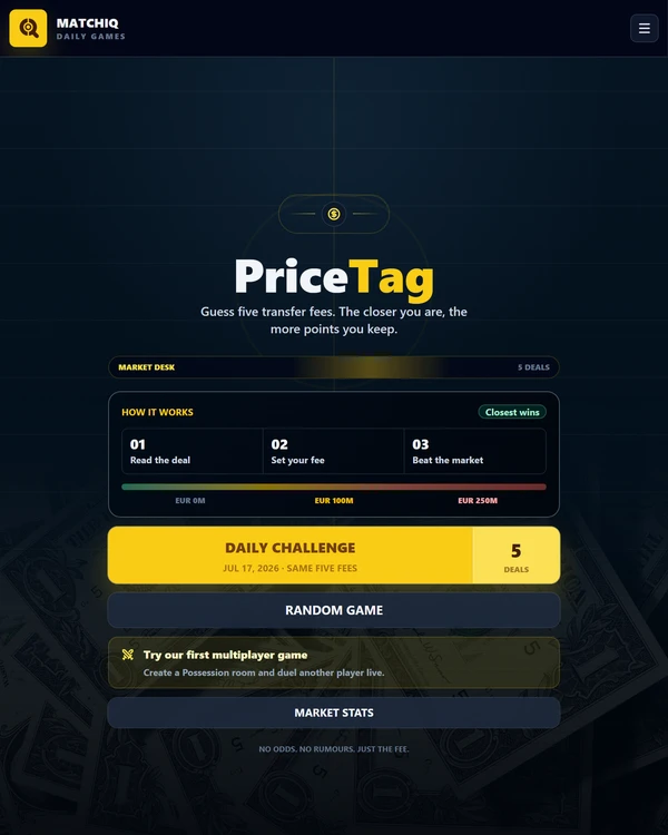 Screenshot of PriceTag, a daily sports game