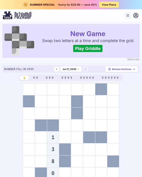 Puzzleship Number Fill-In screenshot