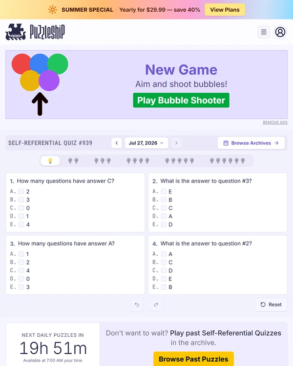 Puzzleship Self-Referential Quiz screenshot