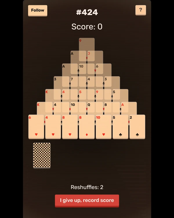 Screenshot of Pyramids, a daily number game