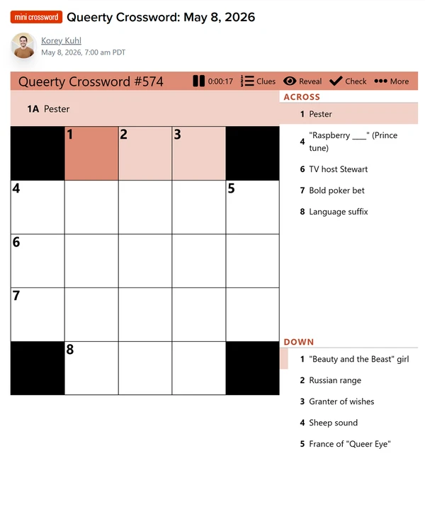Screenshot of Queerty Crossword, a daily word game
