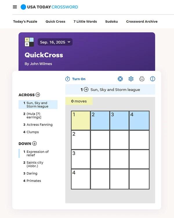 Screenshot of QuickCross, a daily word game
