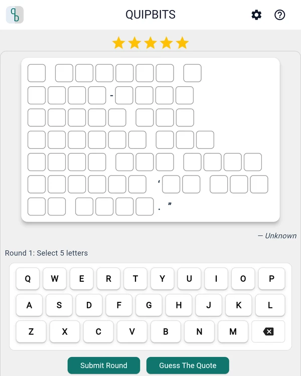 Screenshot of Quipbits, a daily word game