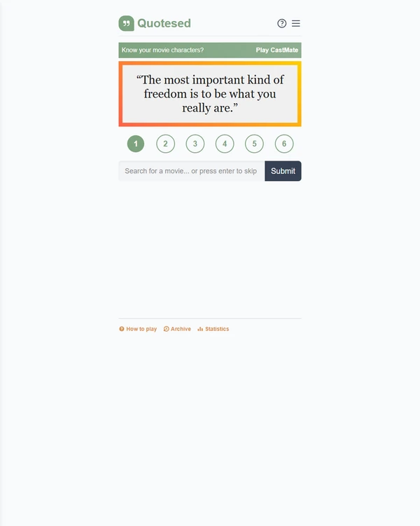Screenshot of Quotesed, a daily pop culture game