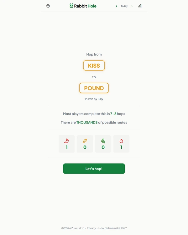 Screenshot of Rabbit Hole, a daily word game