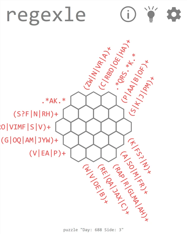 Screenshot of regexle, a daily logic game